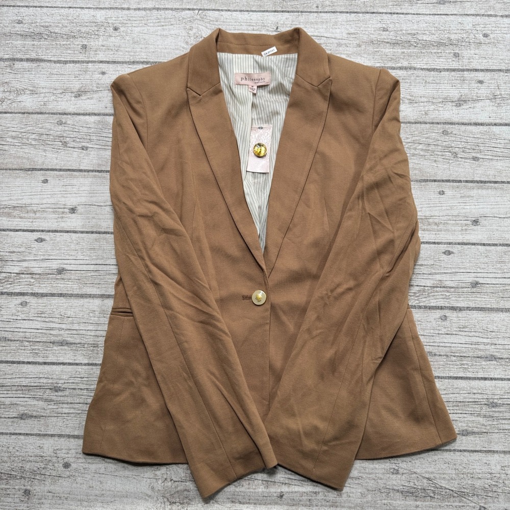 Philosophy Republic Clothing Blazer Women's M Tan Stretch Single Button Tailored